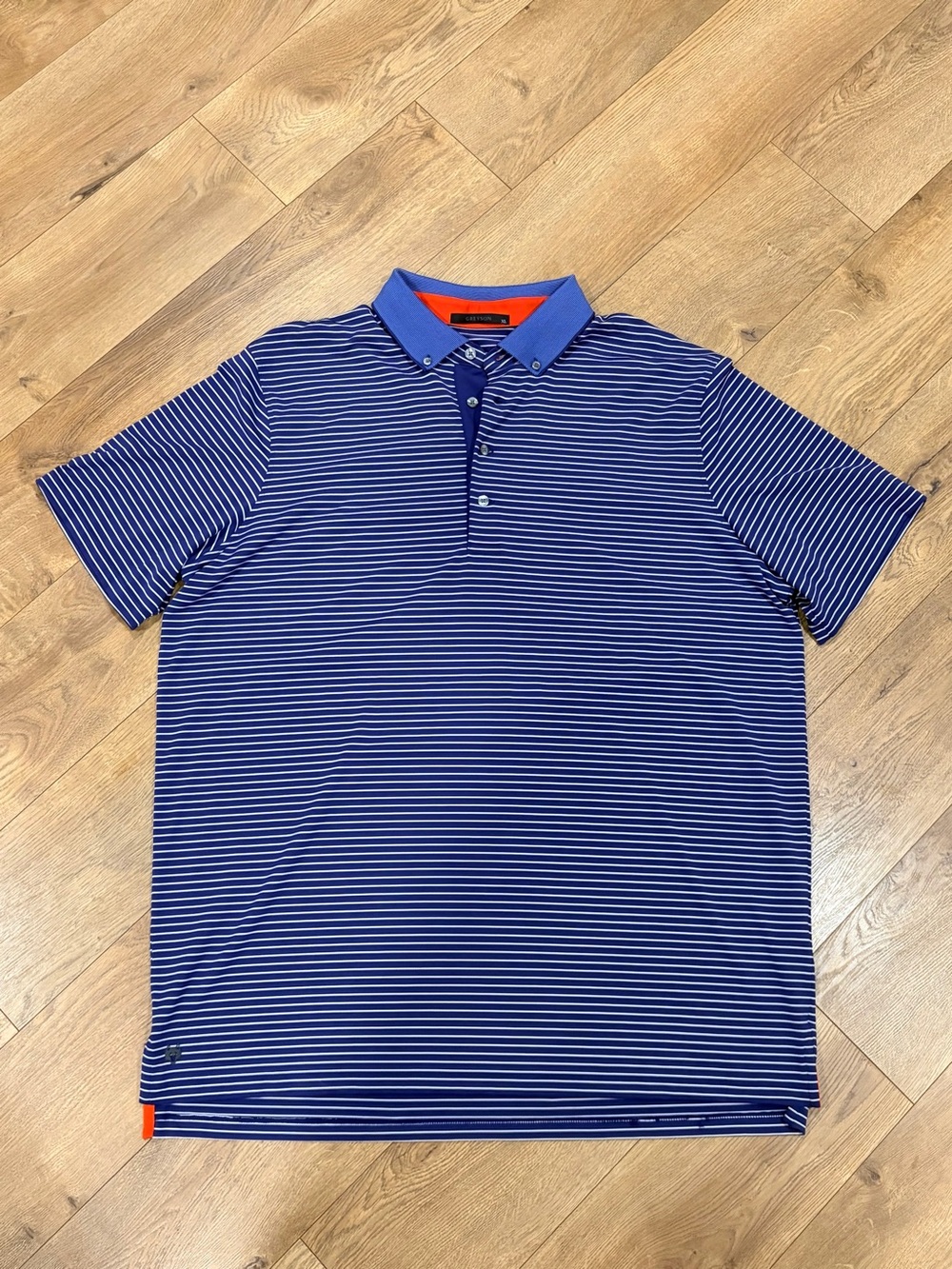 GREYSON blue and white striped polo - Size XL